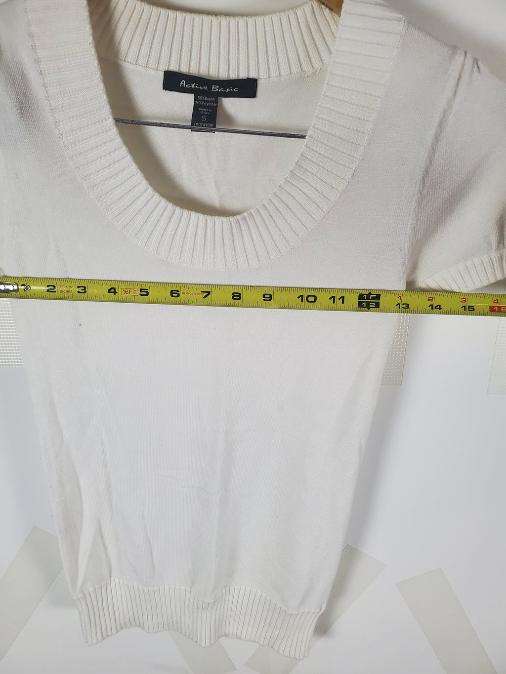 Active Basic White Short Sleeve Sweater Top Size S