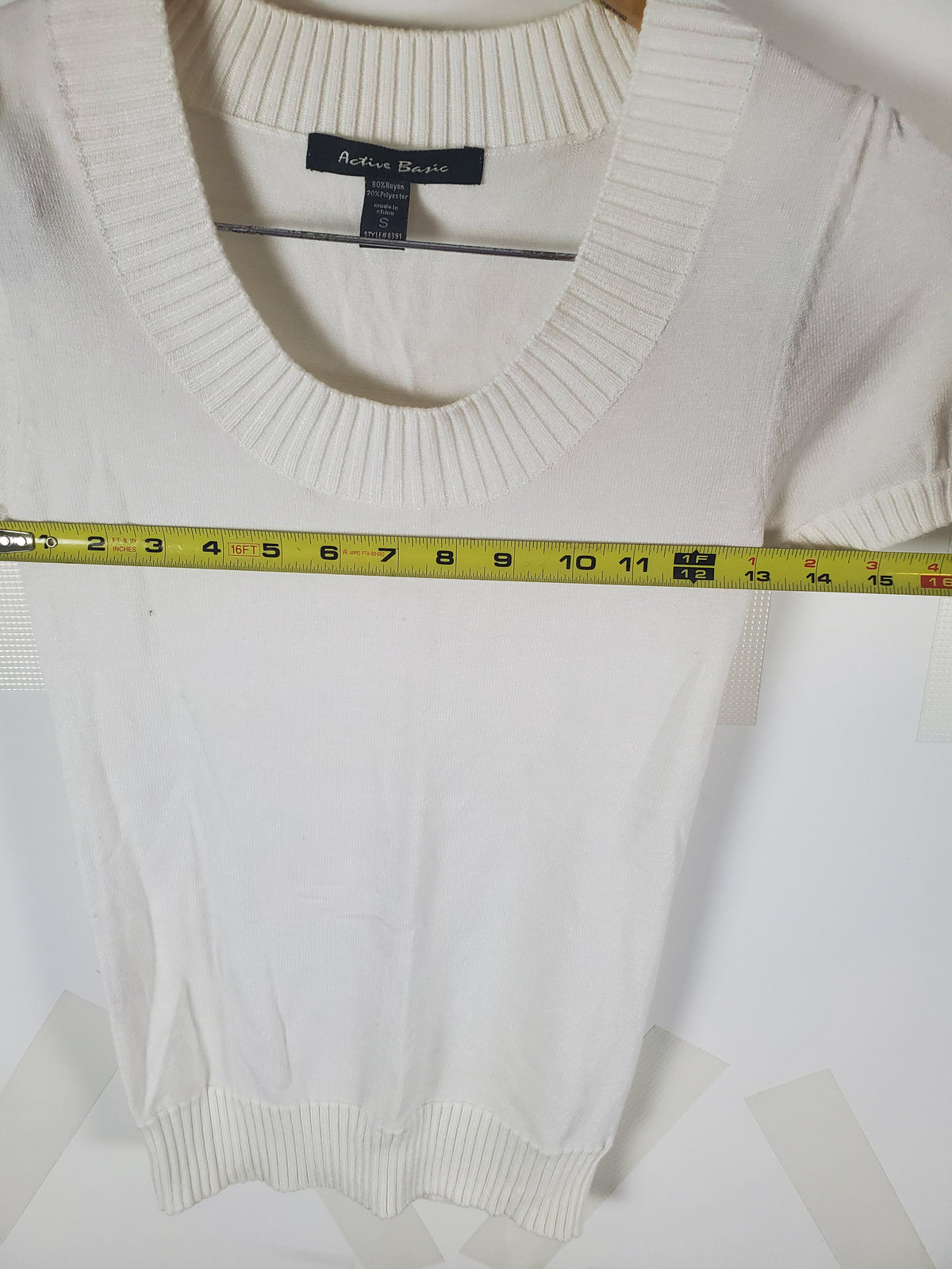 Active Basic White Short Sleeve Sweater Top Size S