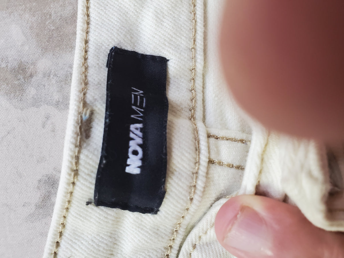 Nova Men Cargo Denim Jeans – Size 34x32 – Light Beige – Distressed Hem