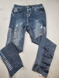 Just One Leggings – Distressed Denim Print – Slit Side Accents – 26x24 Unstretched