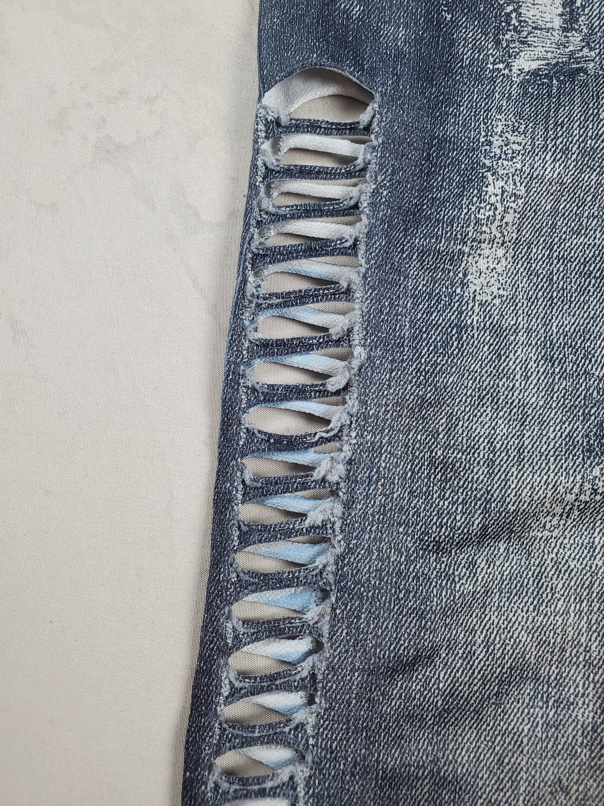 Just One Leggings – Distressed Denim Print – Slit Side Accents – 26x24 Unstretched
