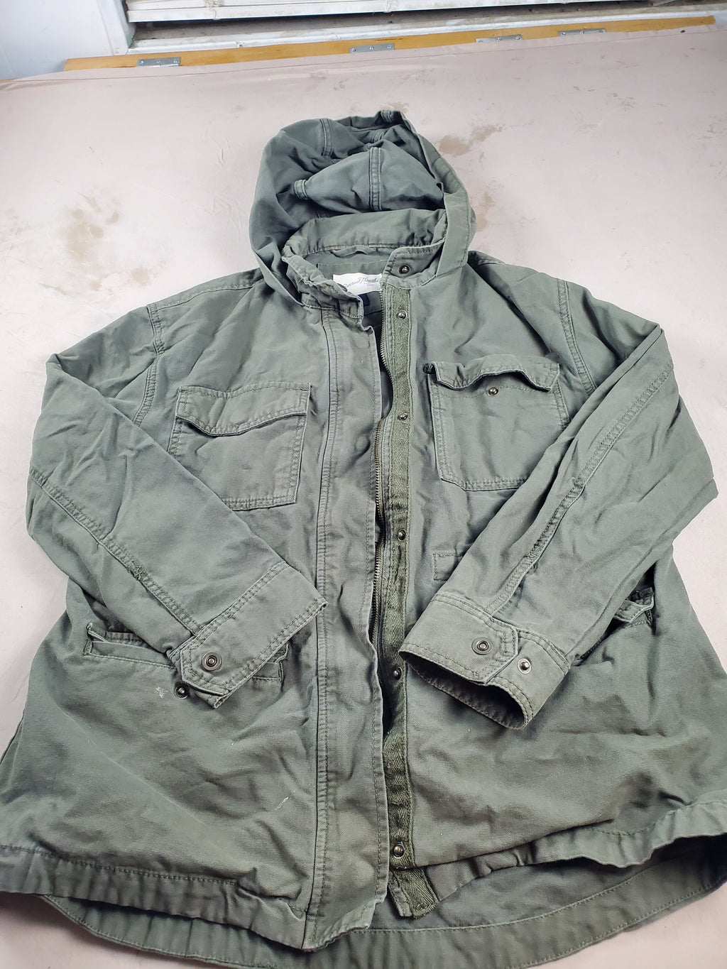 Universal Thread Army Green denim zip up hoodie with snap pockets Size M