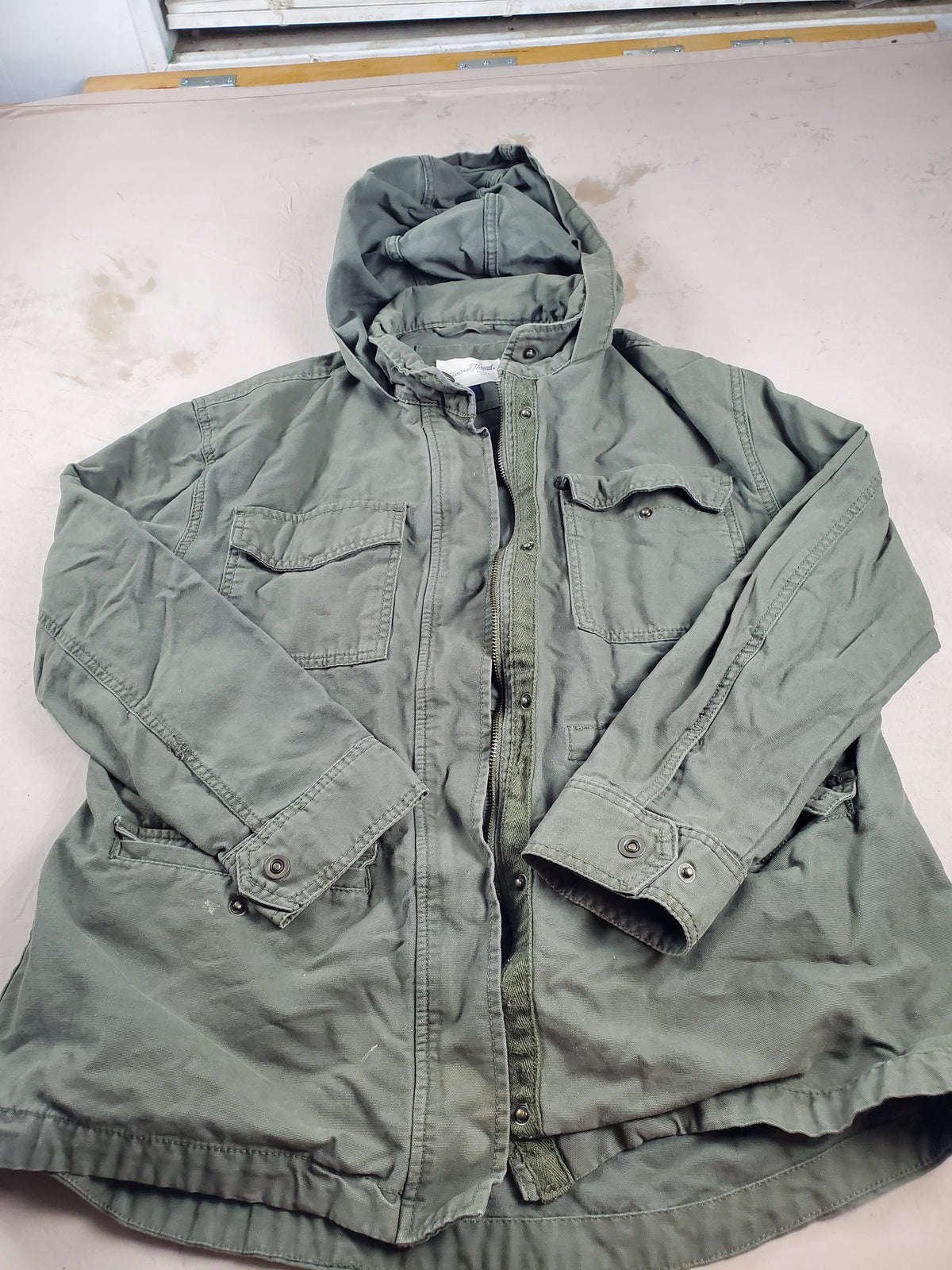 Universal Thread Army Green denim zip up hoodie with snap pockets Size M