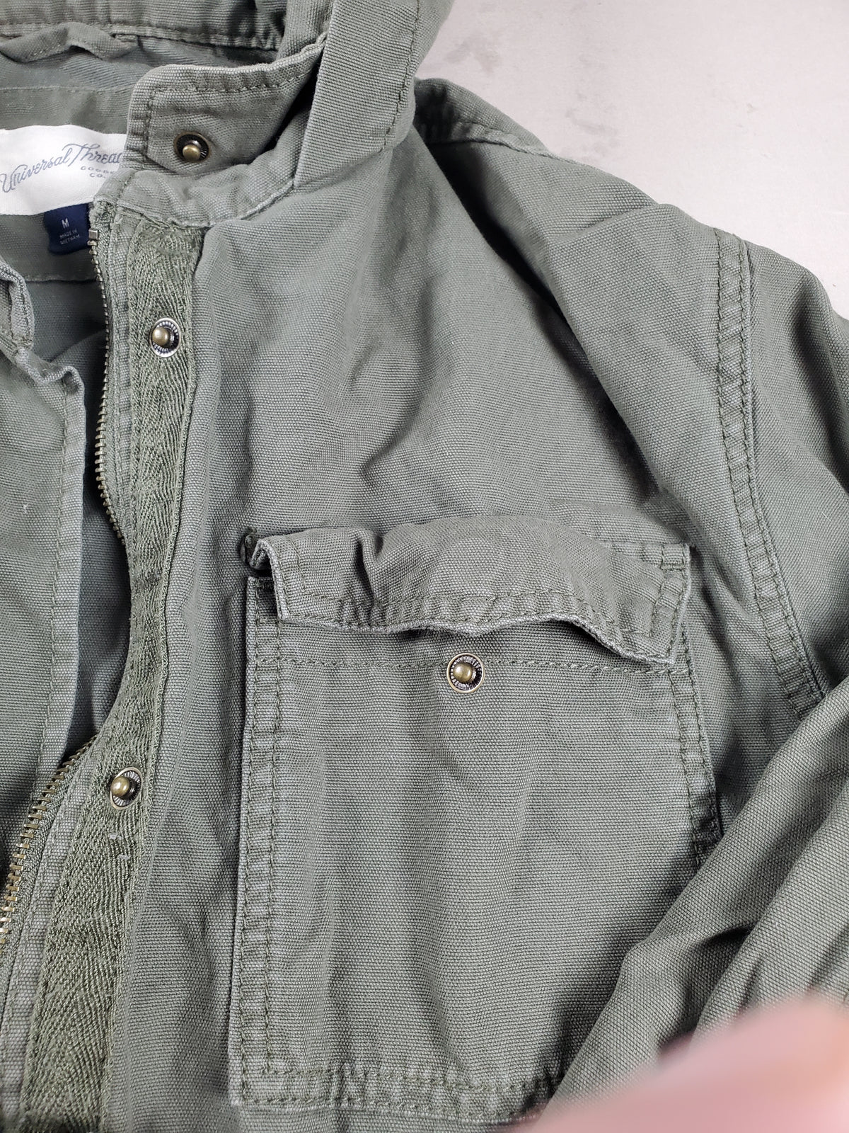 Universal Thread Army Green denim zip up hoodie with snap pockets Size M