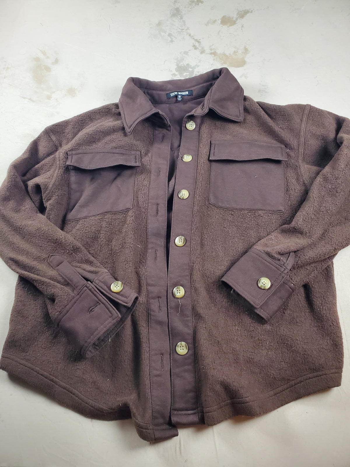 Steve Madden big button brown fleece button up - Size M