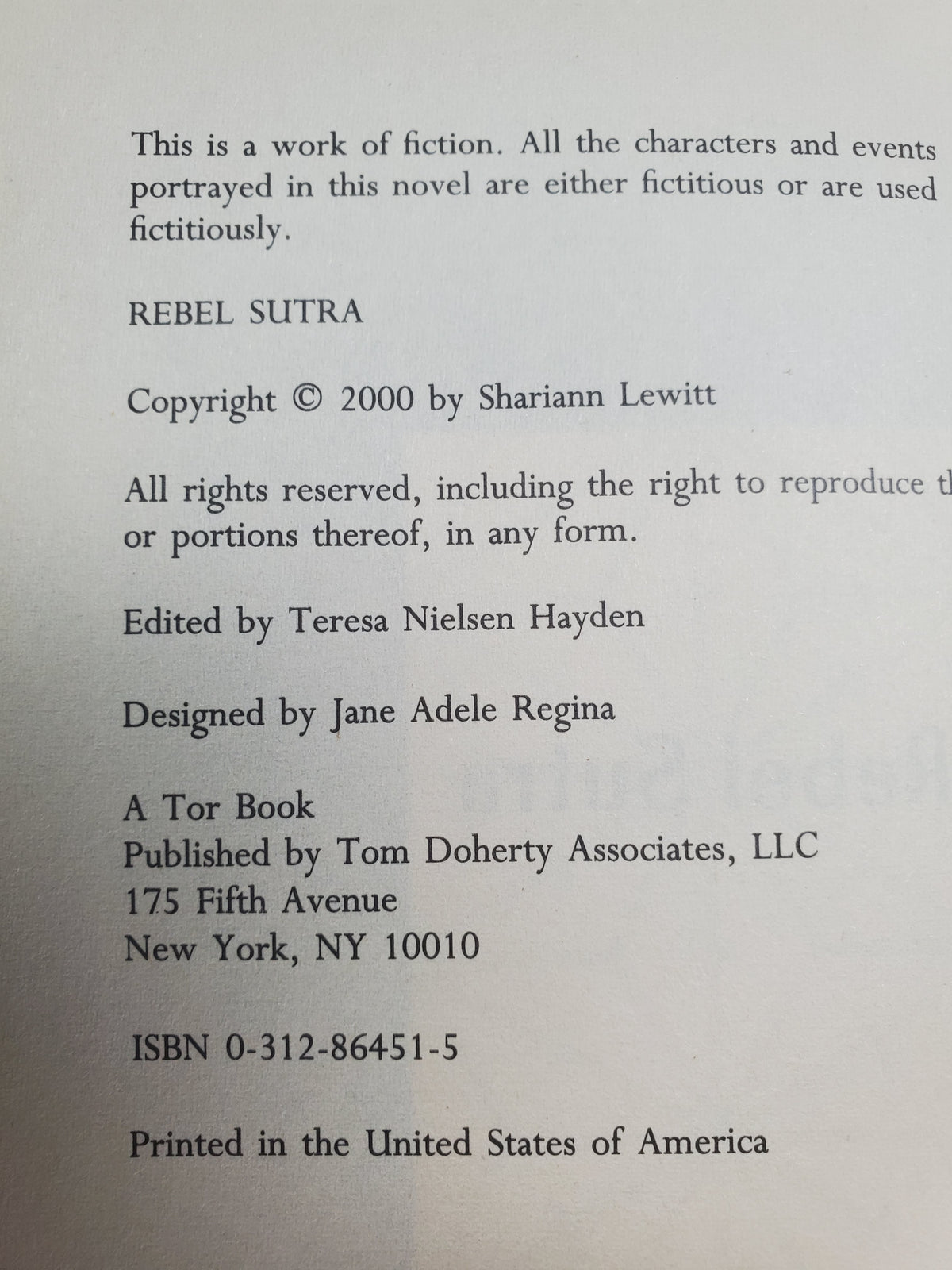 Rebel Sutra by Shariann Lewitt – Hardcover 2000 – Science Fiction Novel
