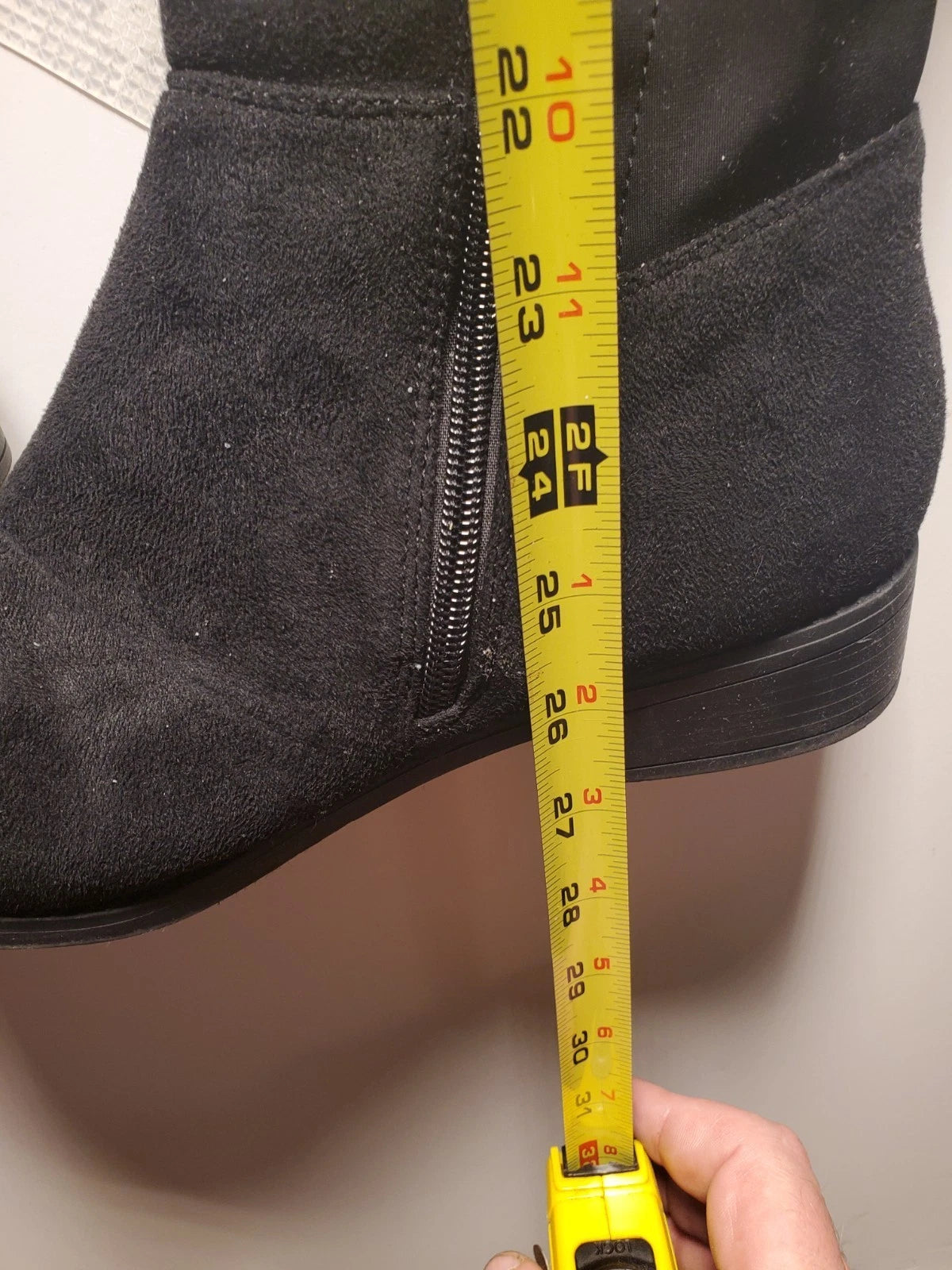 Women’s Black Thigh High Slouch Boots Size 9 Side Zip Low Heel