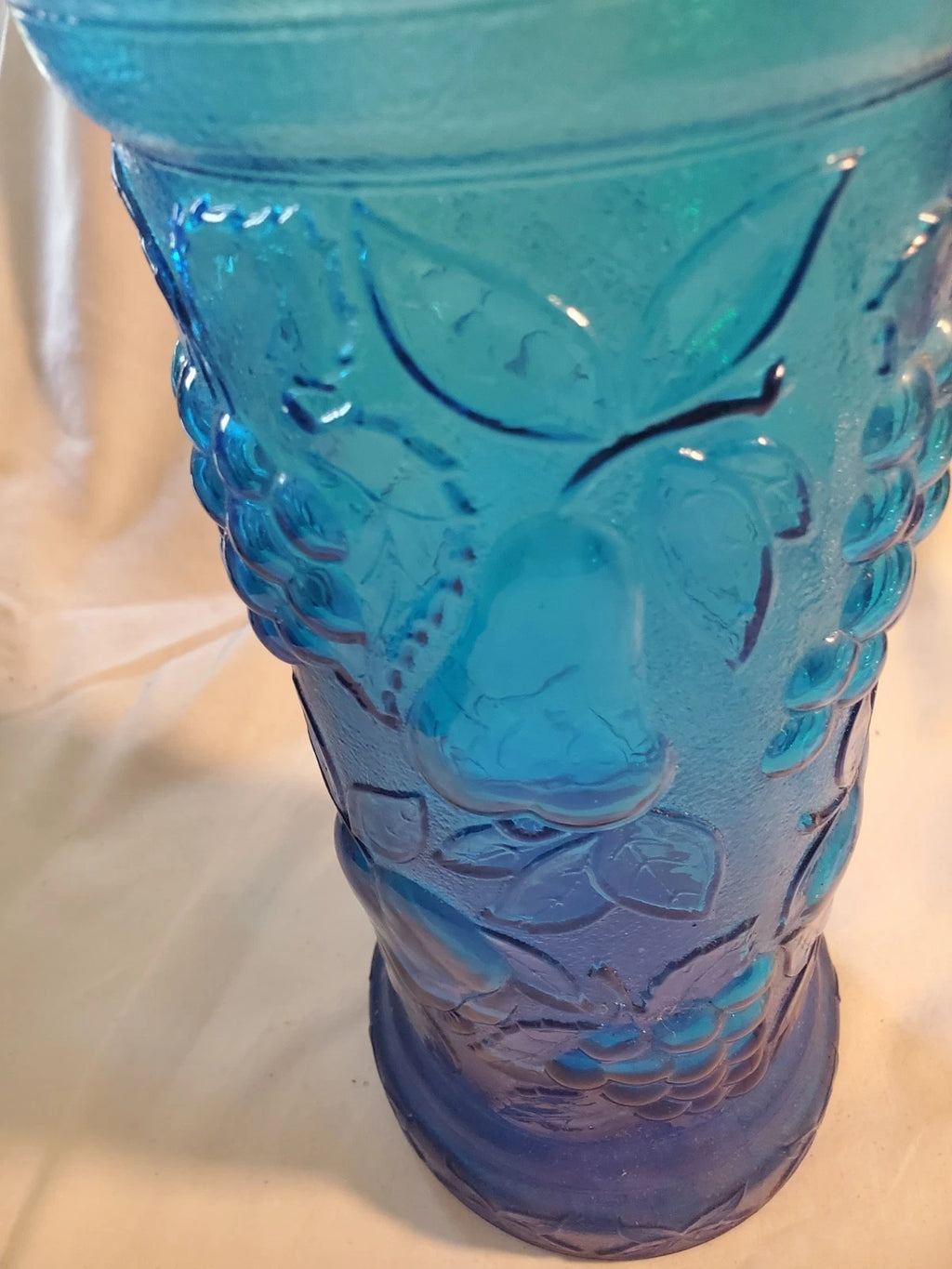 MCM Empoli Blue Glass Vase 15" Grapes Pears Pattern Made in Italy