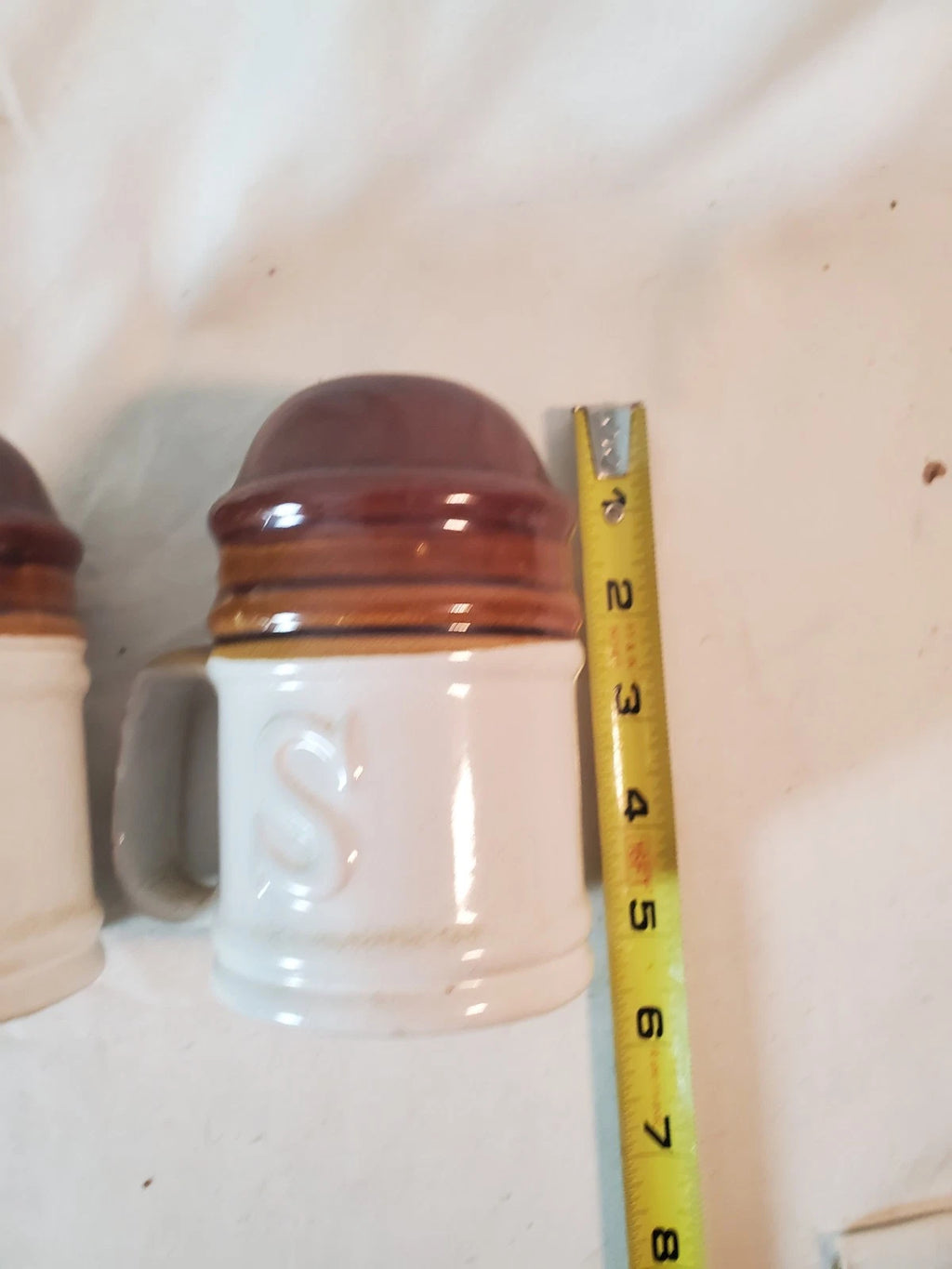 Vintage Stoneware Salt and Pepper Shakers Vintage, Brown Tan, Large