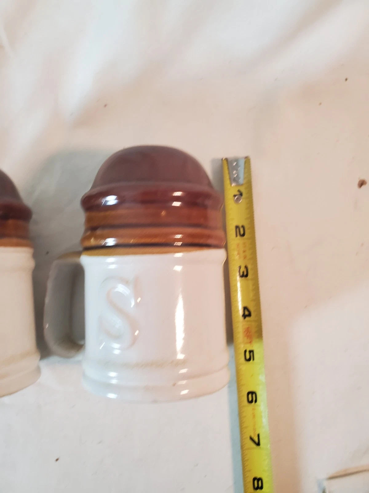 Vintage Stoneware Salt and Pepper Shakers Vintage, Brown Tan, Large