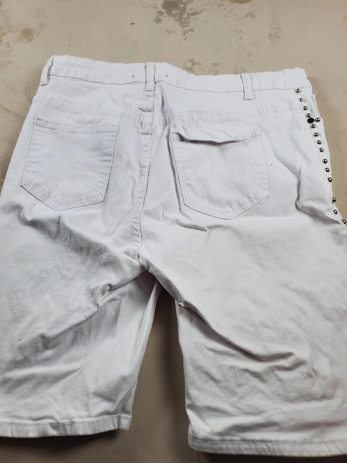 Between Us White Denim Shorts – Studded Detail – 32” Waist