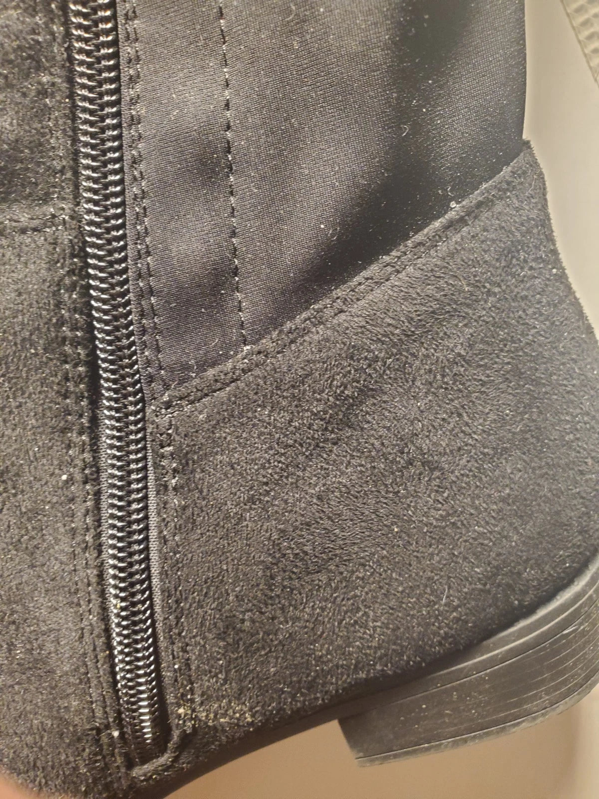 Women’s Black Thigh High Slouch Boots Size 9 Side Zip Low Heel