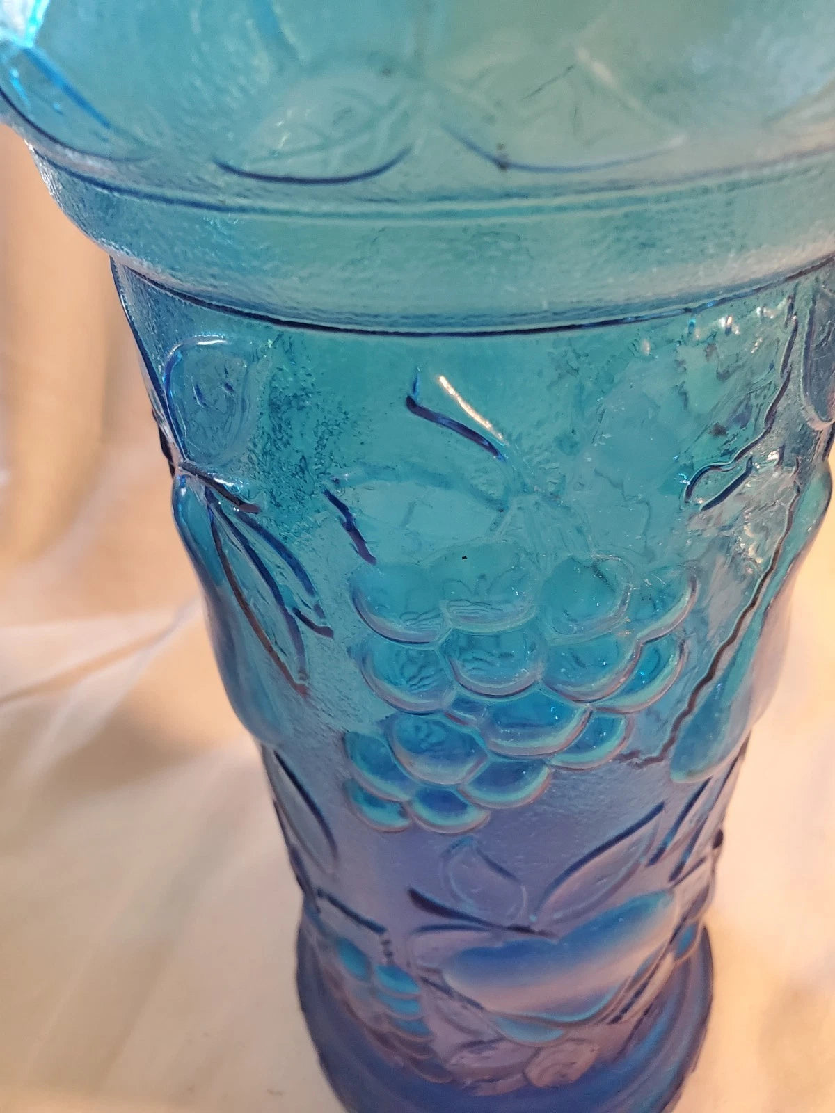 MCM Empoli Blue Glass Vase 15" Grapes Pears Pattern Made in Italy