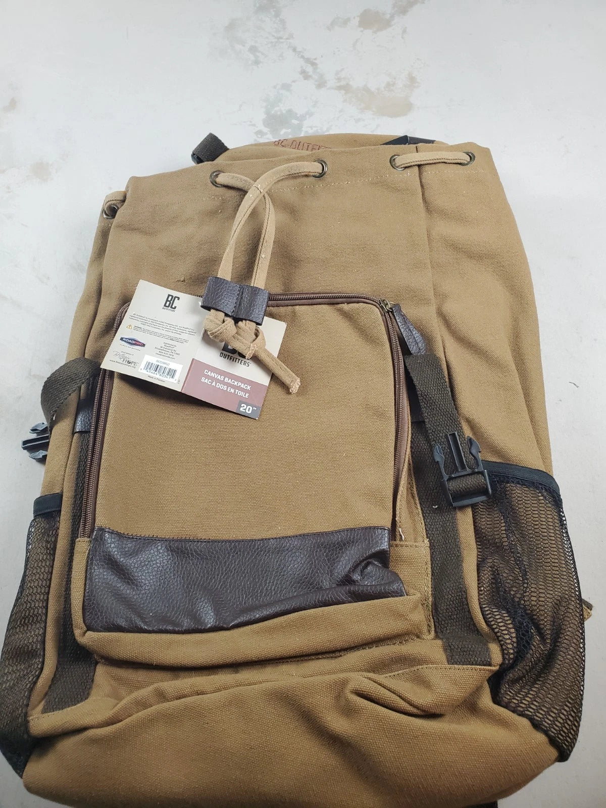 BC Outfitters Tan Canvas Rucksack Backpack Outdoor Hiking Computer bag NWT