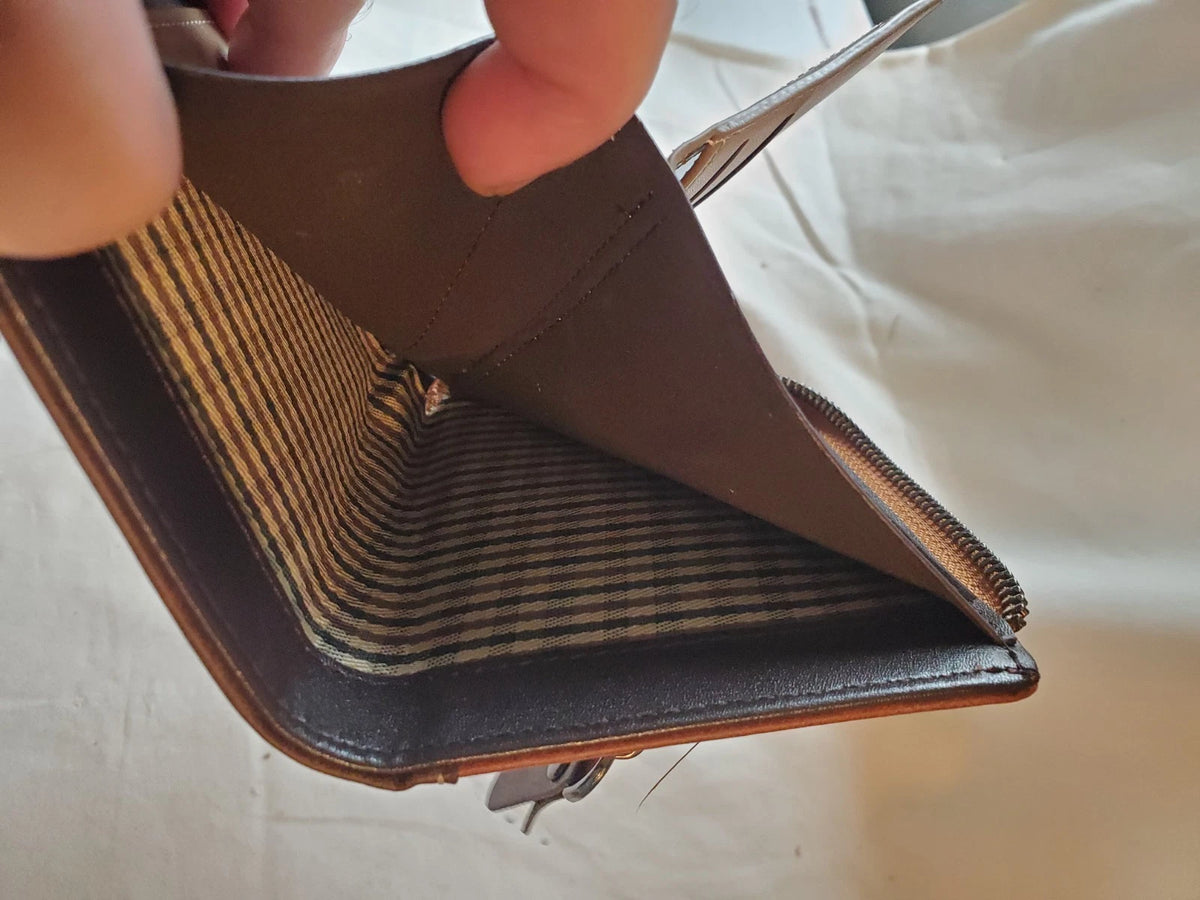 Pidengbao Men's Brown Zip Wallet Distressed Leather Coin Pocket Bifold