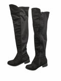 Women’s Black Thigh High Slouch Boots Size 9 Side Zip Low Heel