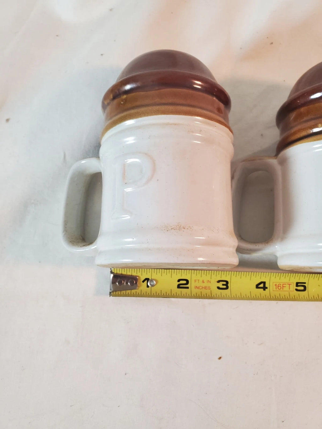 Vintage Stoneware Salt and Pepper Shakers Vintage, Brown Tan, Large
