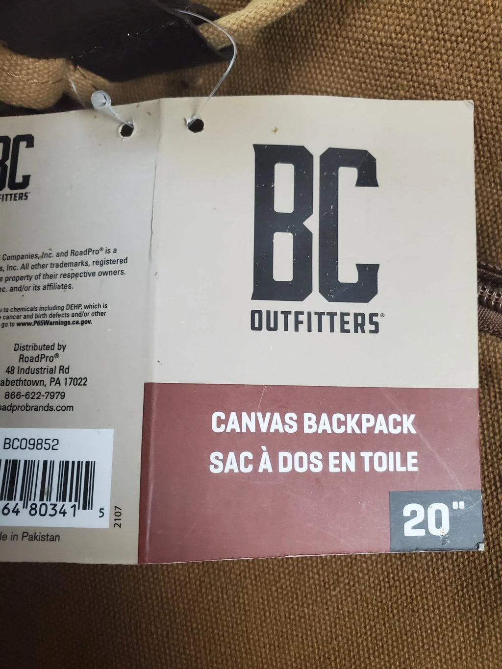 BC Outfitters Tan Canvas Rucksack Backpack Outdoor Hiking Computer bag NWT