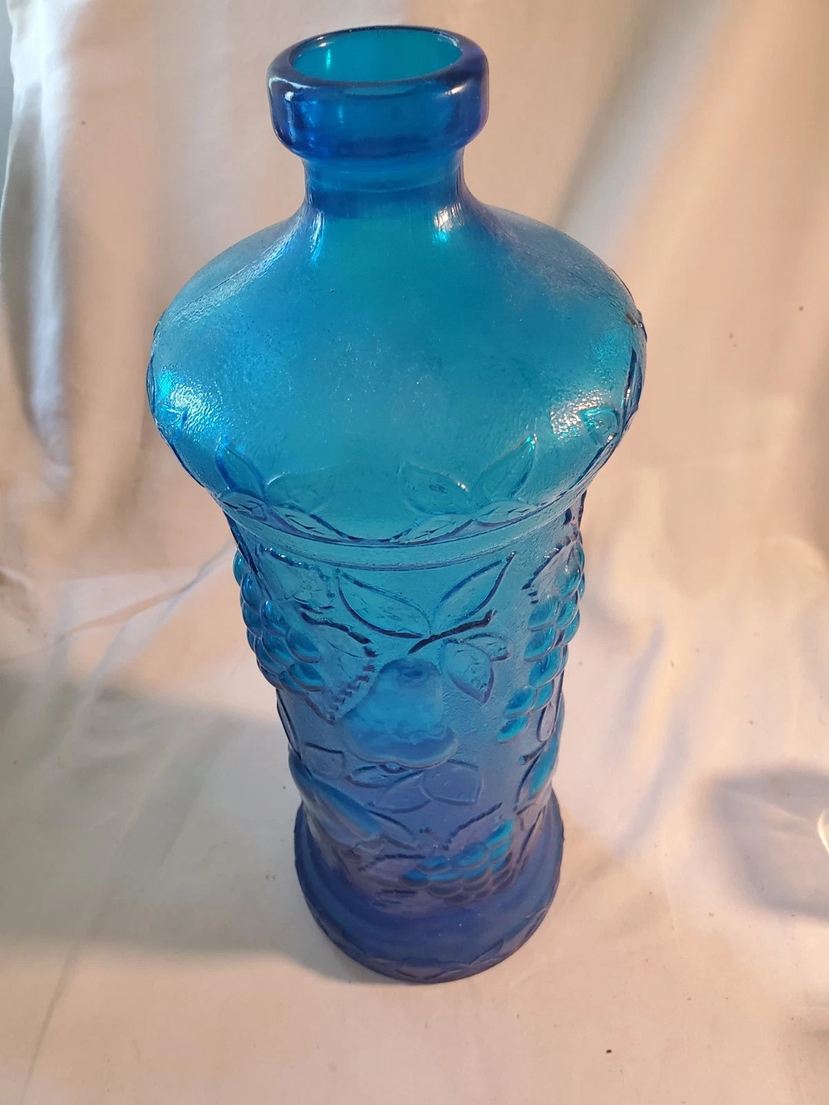 MCM Empoli Blue Glass Vase 15" Grapes Pears Pattern Made in Italy