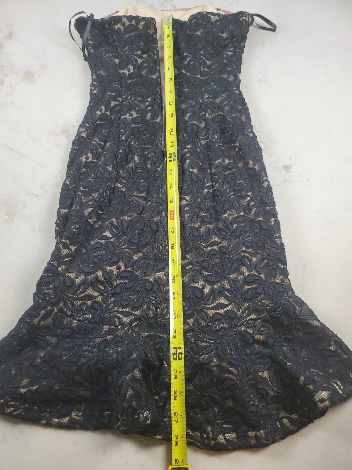 Bebe Formal Strapless Black Lace Bodysuit Dress nude lining Zipper Back – Size S