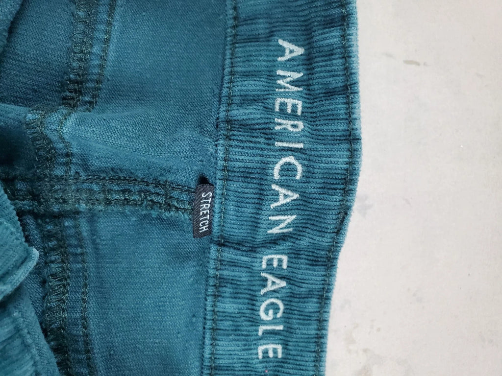 American Eagle Super Hi‑Rise Flare Corduroy Pants – Teal – 34” Stretch Waist