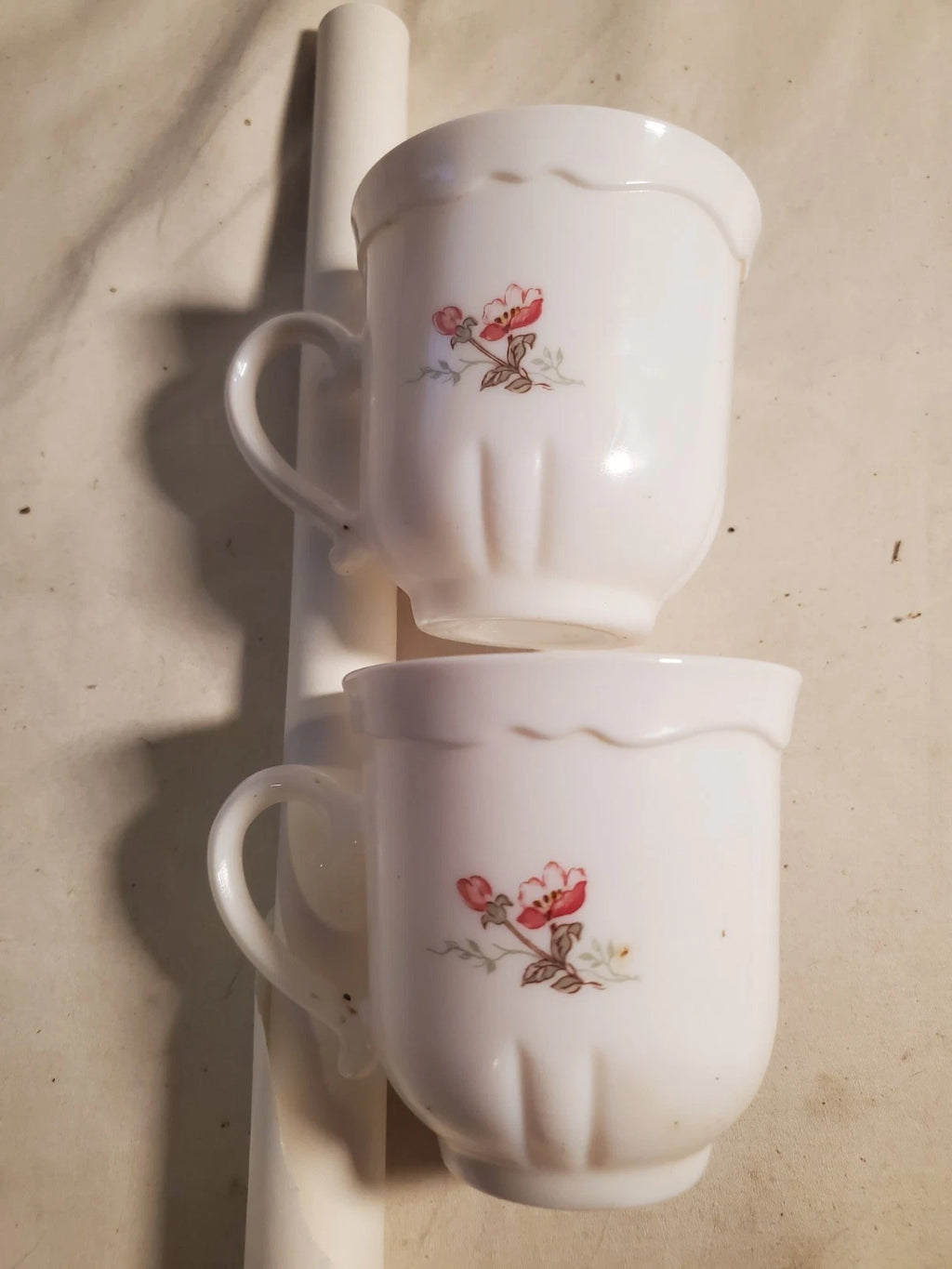Arcopal France Vintage Floral Milk Glass Tea Cups Set of 2 Pink Blossom