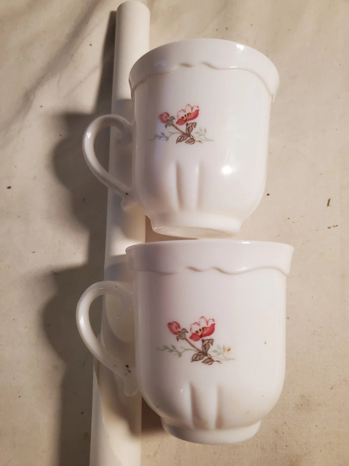 Arcopal France Vintage Floral Milk Glass Tea Cups Set of 2 Pink Blossom