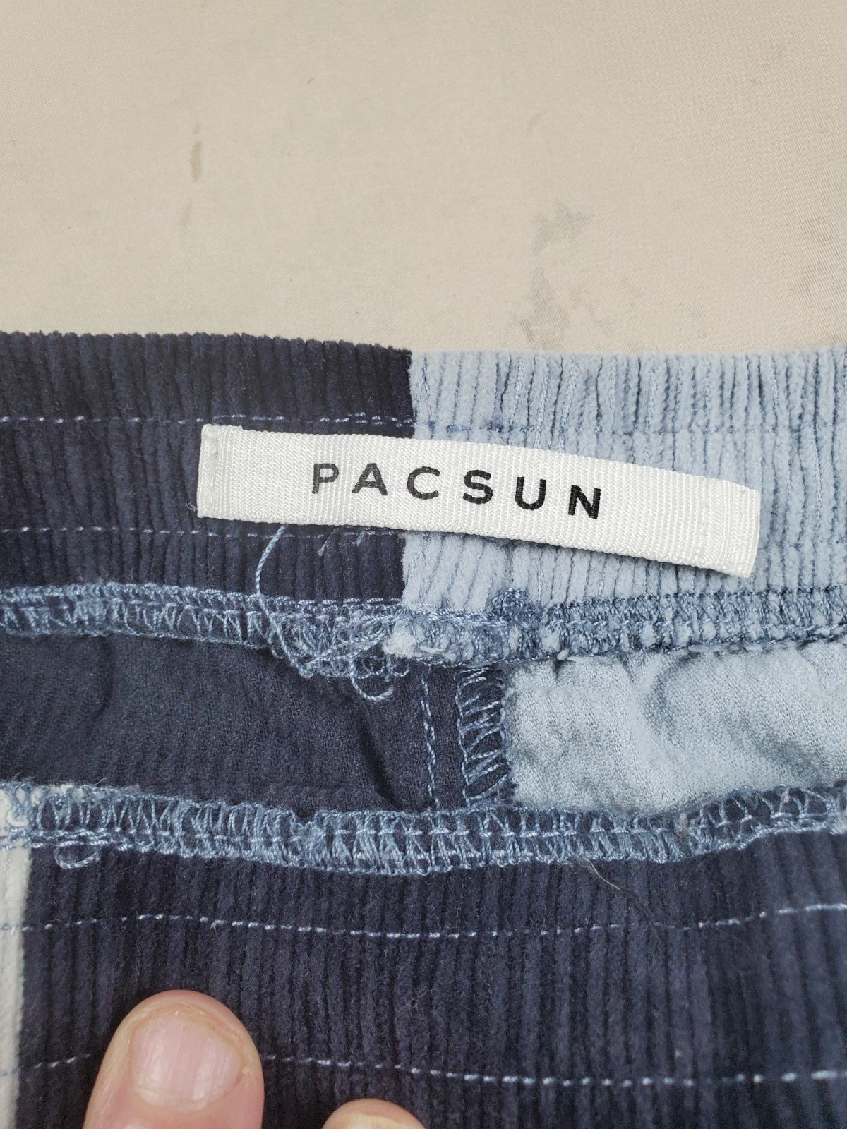 Pacsun Men's Volley Corduroy Shorts Patchwork Drawstring Pull On Blue, Tan Sz L