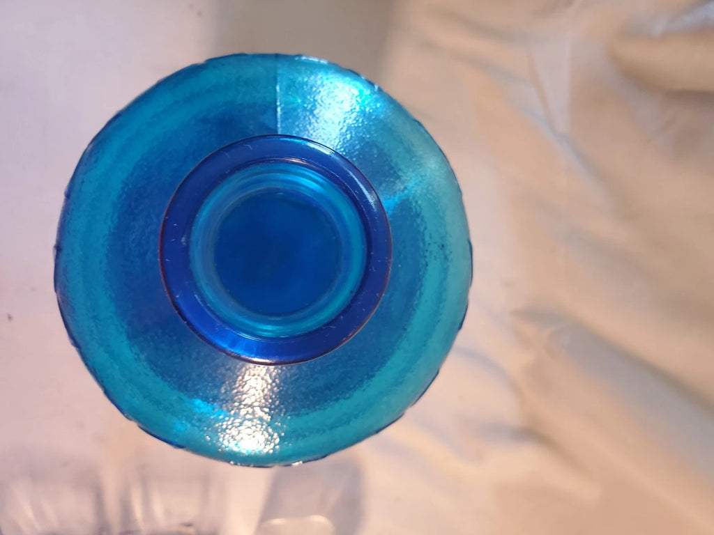 MCM Empoli Blue Glass Vase 15" Grapes Pears Pattern Made in Italy