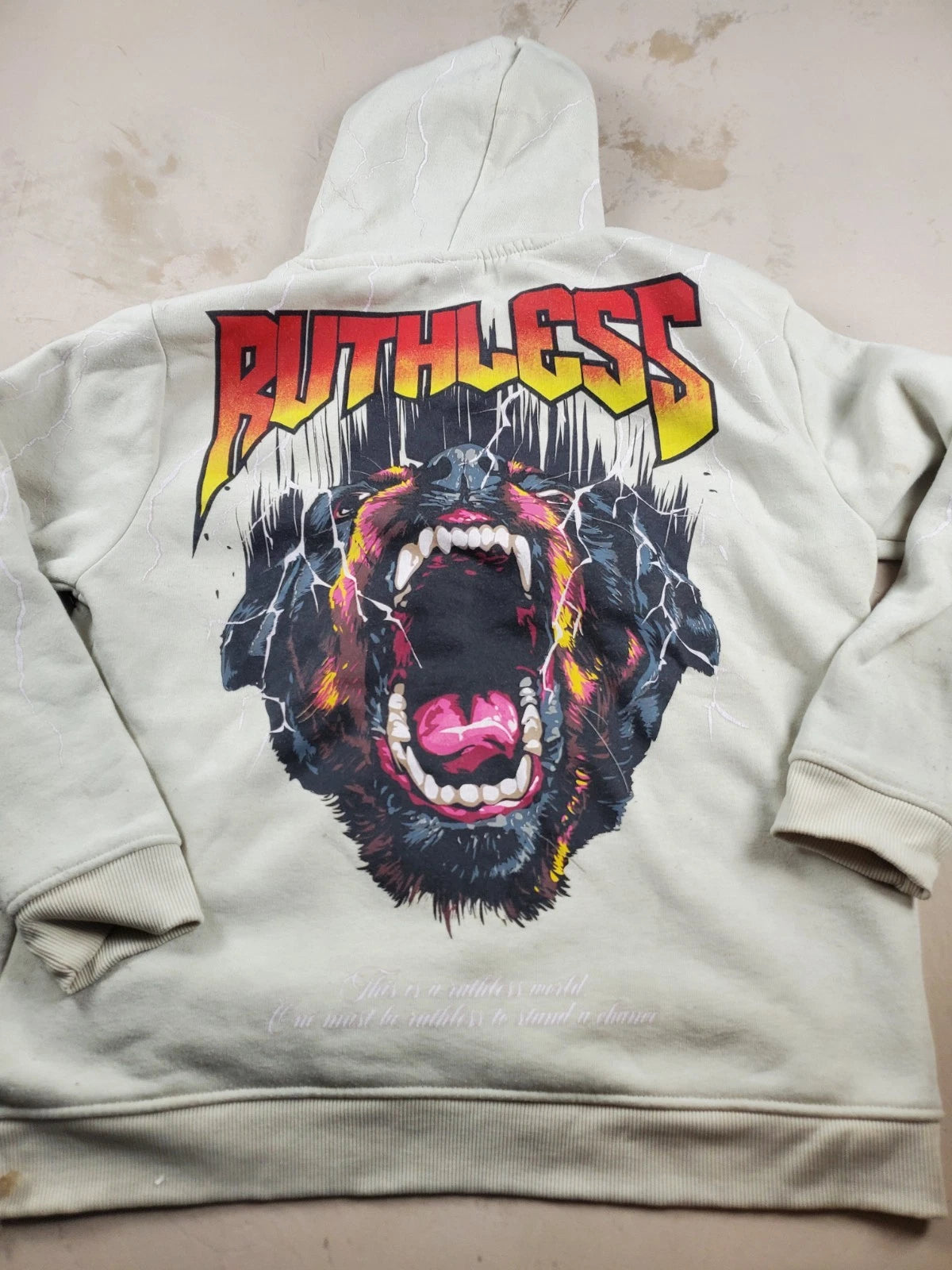 RGSTR “Ruthless” Bear Graphic Hoodie – Size M – No Hood String