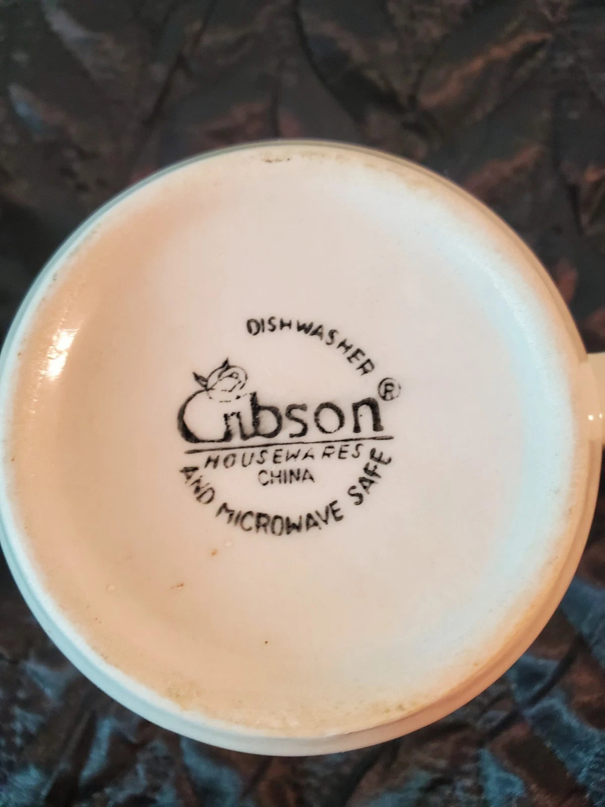 Set of 2 Vintage Gibson Housewares Flat Mug with D Handle Tan Blue Stripes