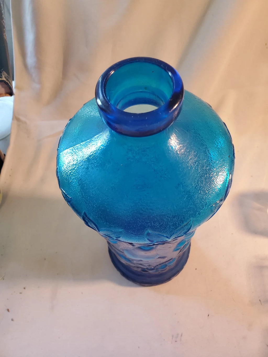 MCM Empoli Blue Glass Vase 15" Grapes Pears Pattern Made in Italy
