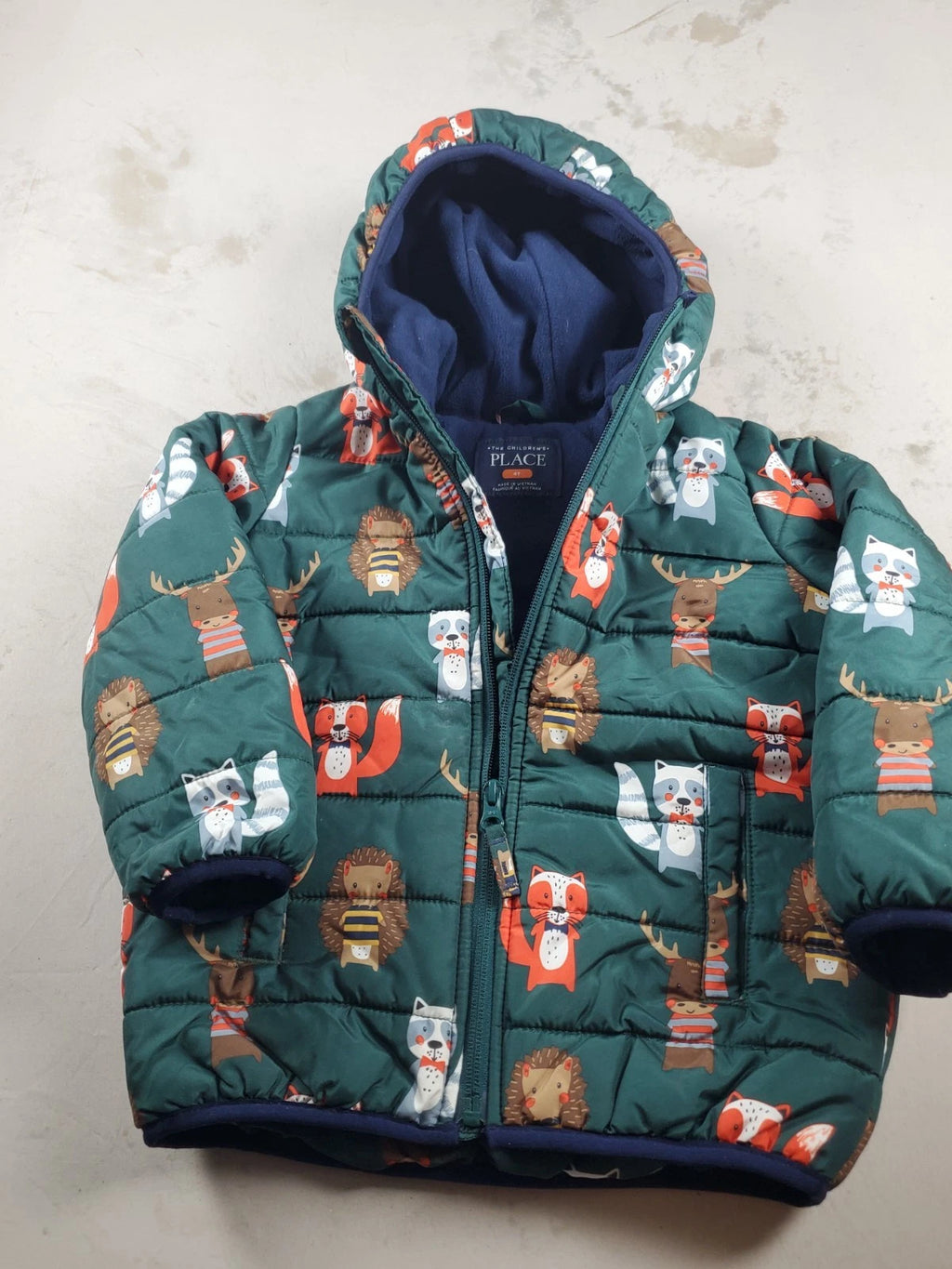 The Children’s Place Winter Coat–Green–Fox<wbr/>, Raccoon &amp; Moose Characters – Size 4T