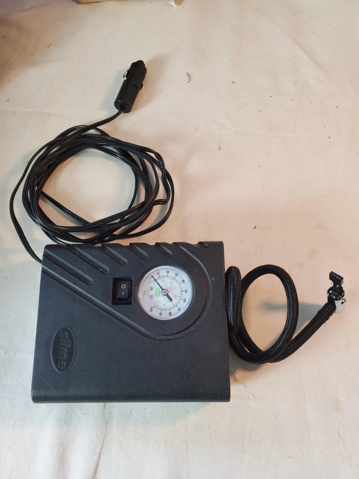 Slime 5107 Portable Air Compressor Tire Inflator w/Gauge - hose adapter - Tested