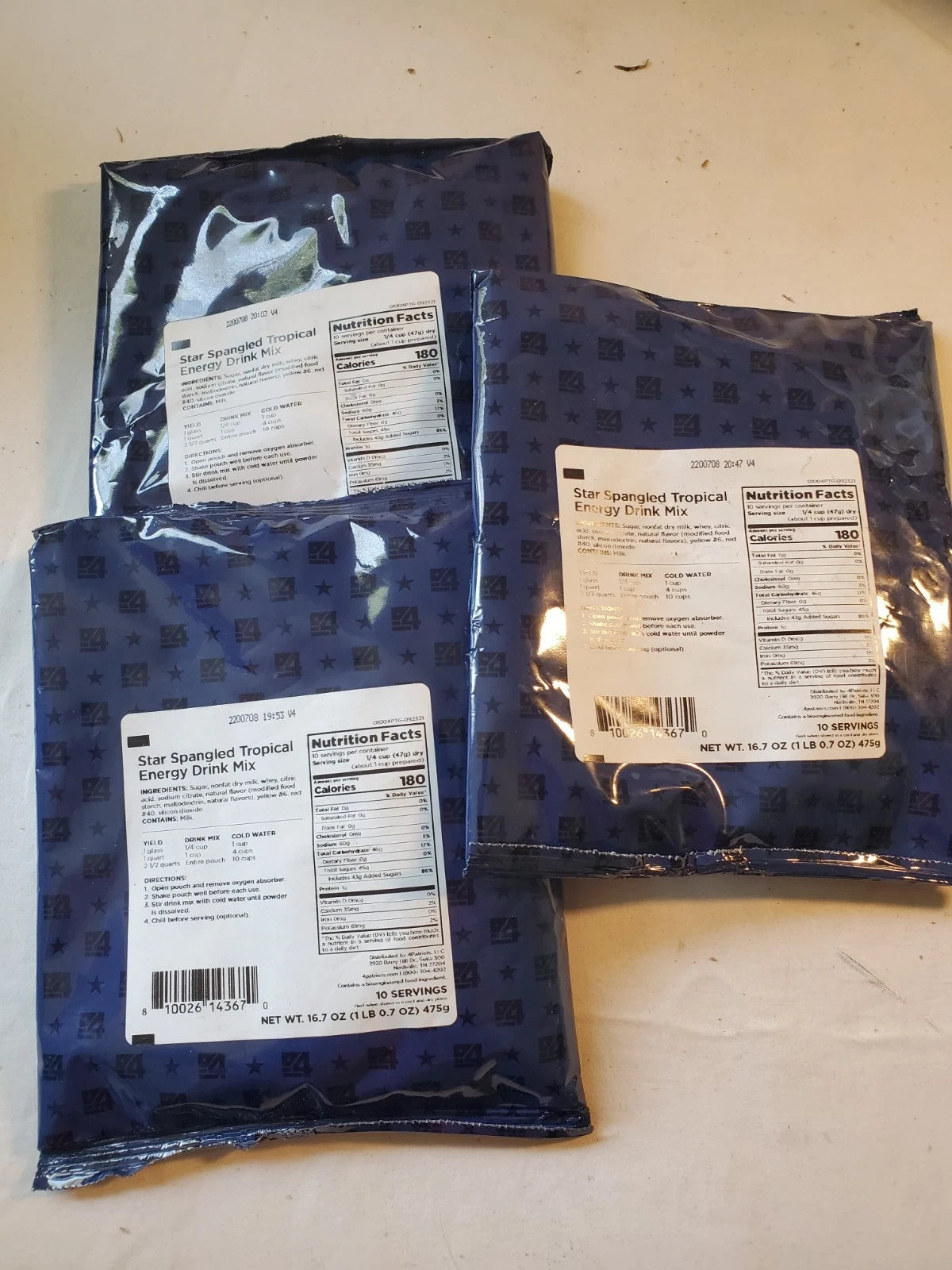 4Patriots emergency food kits - Star Spangled Tropical Engergy Drink Mix - 3 pks