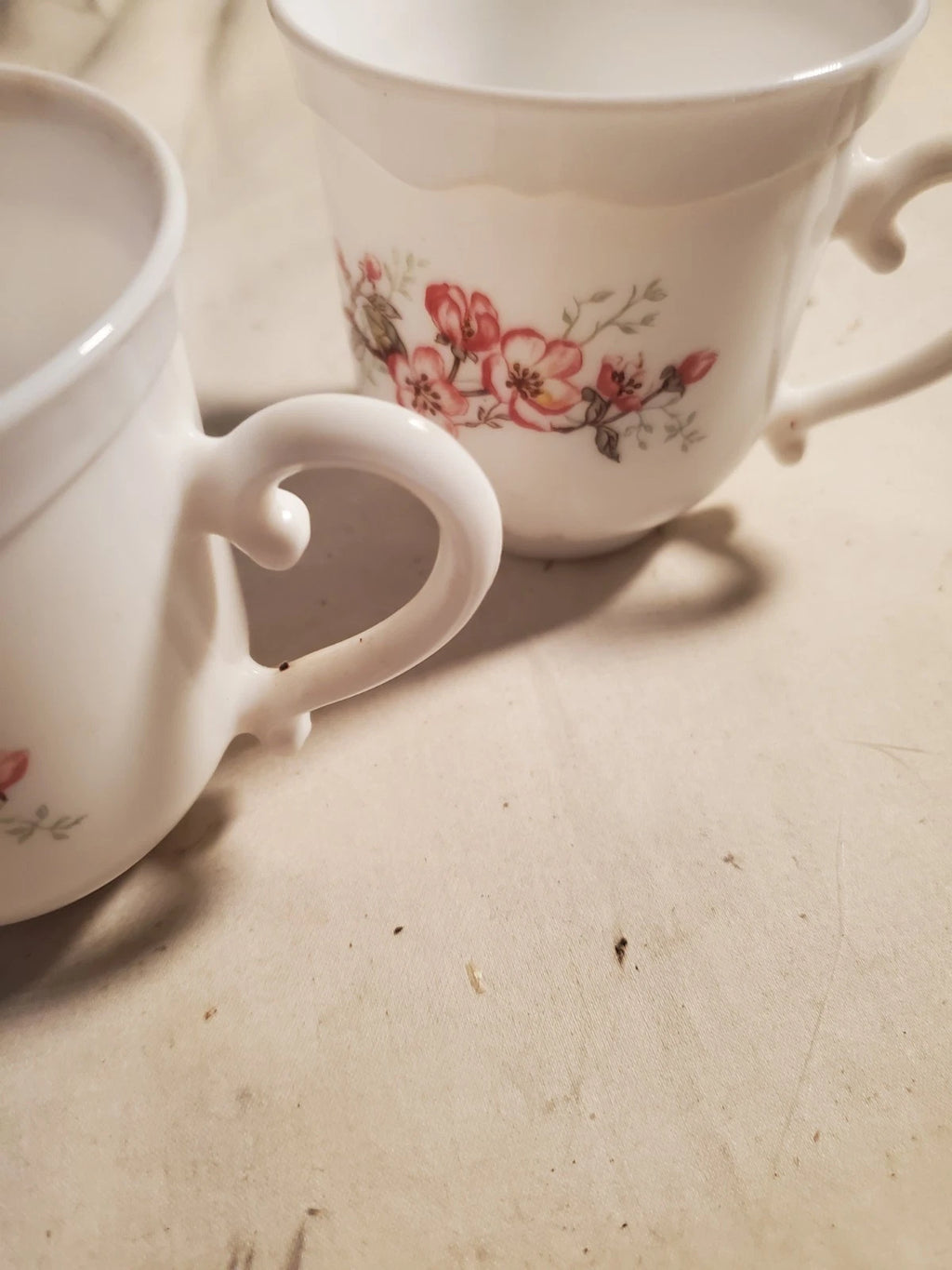 Arcopal France Vintage Floral Milk Glass Tea Cups Set of 2 Pink Blossom