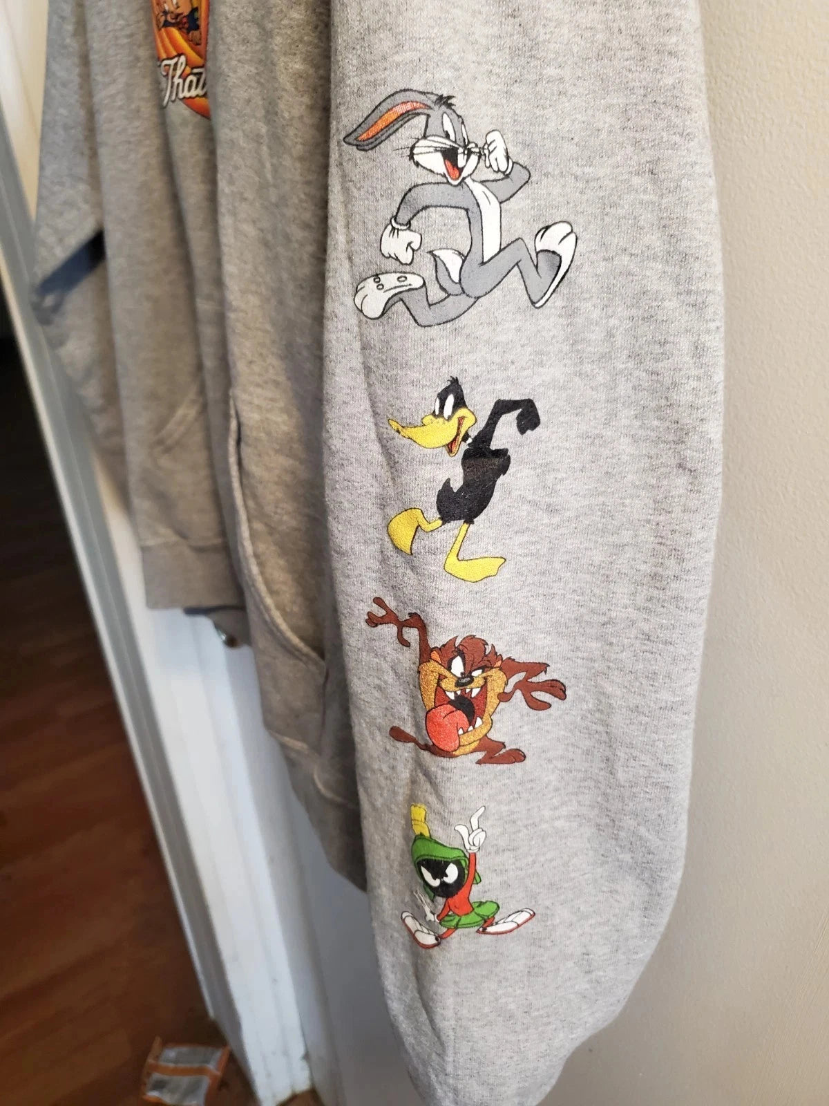 Looney Tunes "That's All Folks!" Gray Pullover Hoodie Sweatshirt, M