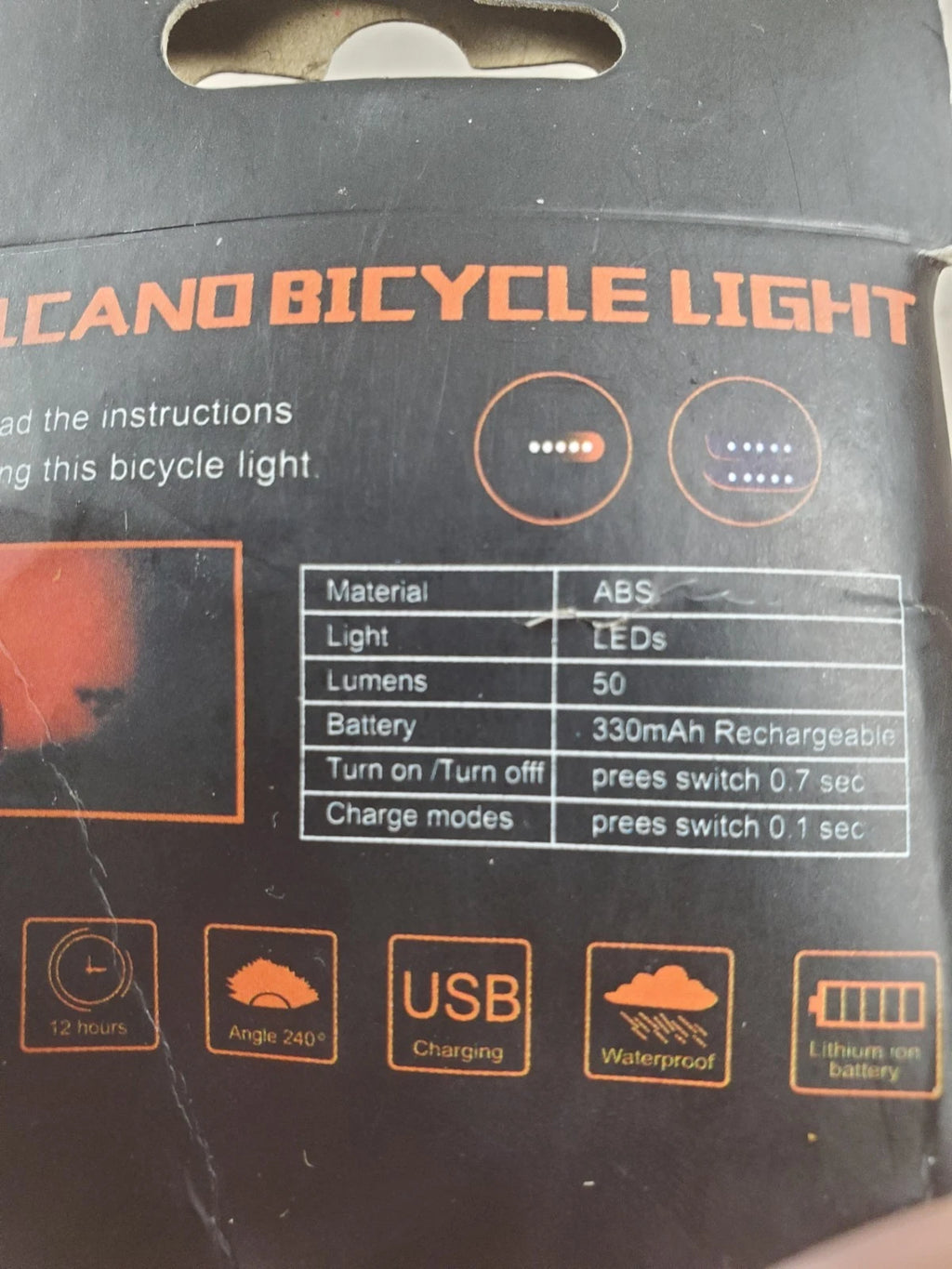 Pair of Volcano Eye USB Rechargeable Bike Red wheel/Tail Light + headlamp