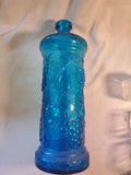 MCM Empoli Blue Glass Vase 15" Grapes Pears Pattern Made in Italy