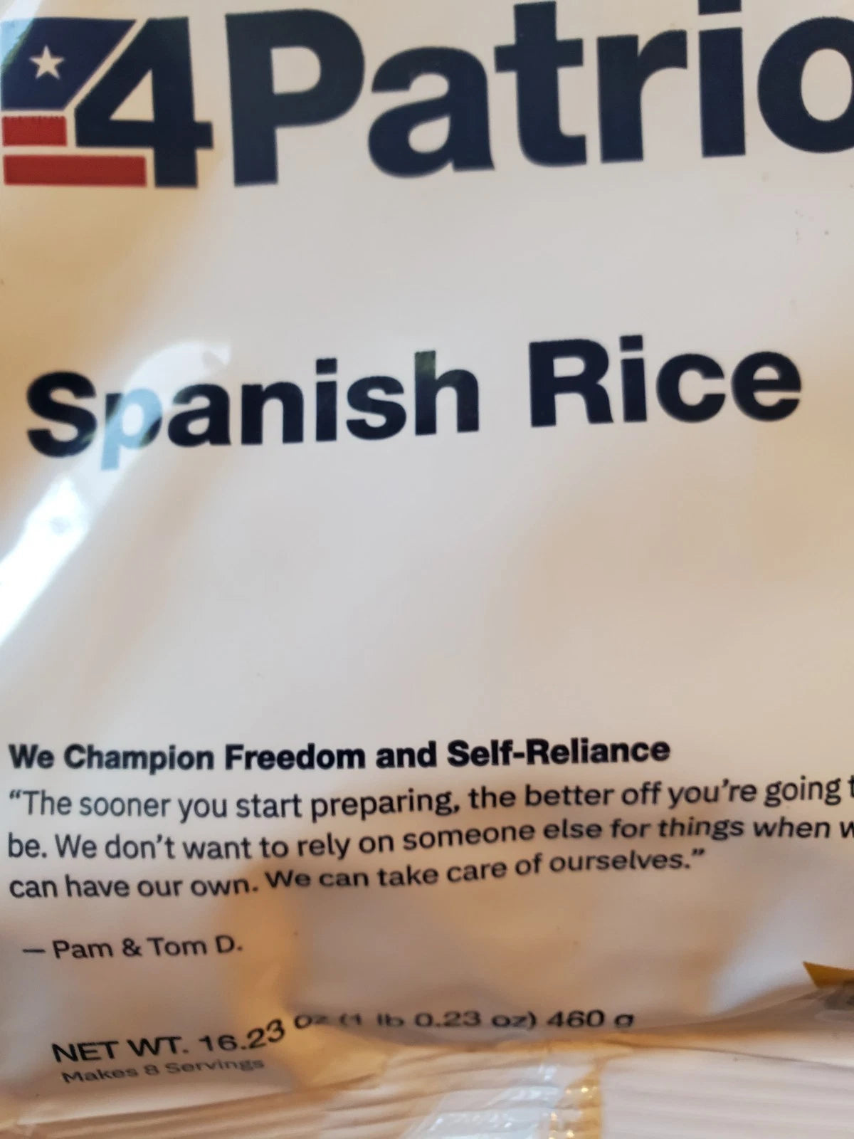 4Patriots Spanish Rice 16.23 oz emergency/camp<wbr/>ing meals - 2 pks - 8 servings ea.