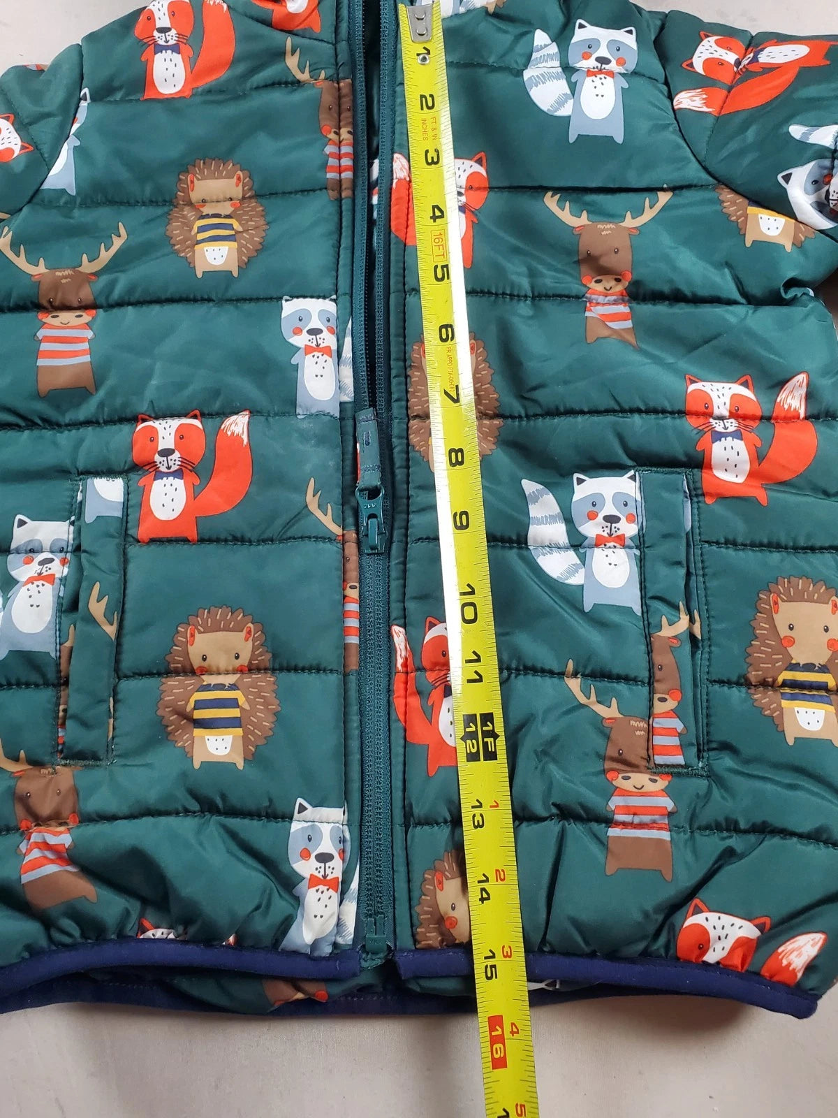 The Children’s Place Winter Coat–Green–Fox<wbr/>, Raccoon &amp; Moose Characters – Size 4T
