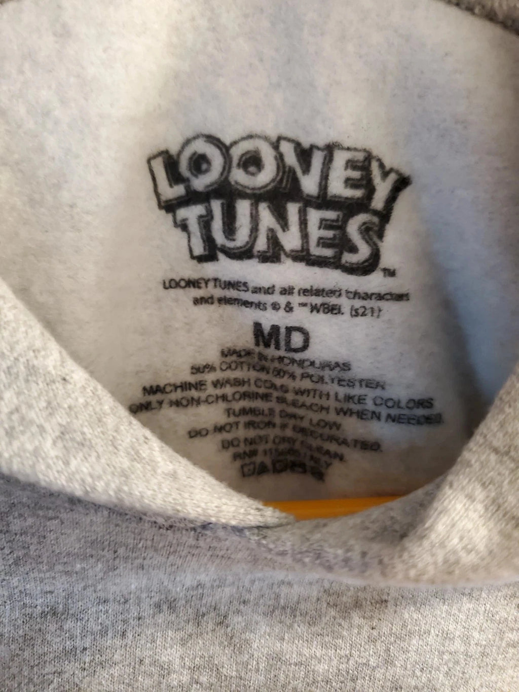 Looney Tunes "That's All Folks!" Gray Pullover Hoodie Sweatshirt, M