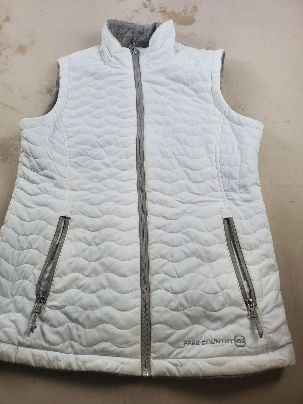 Free Country Womens Quilted Puffer Vest White Full Zip Pockets Size S