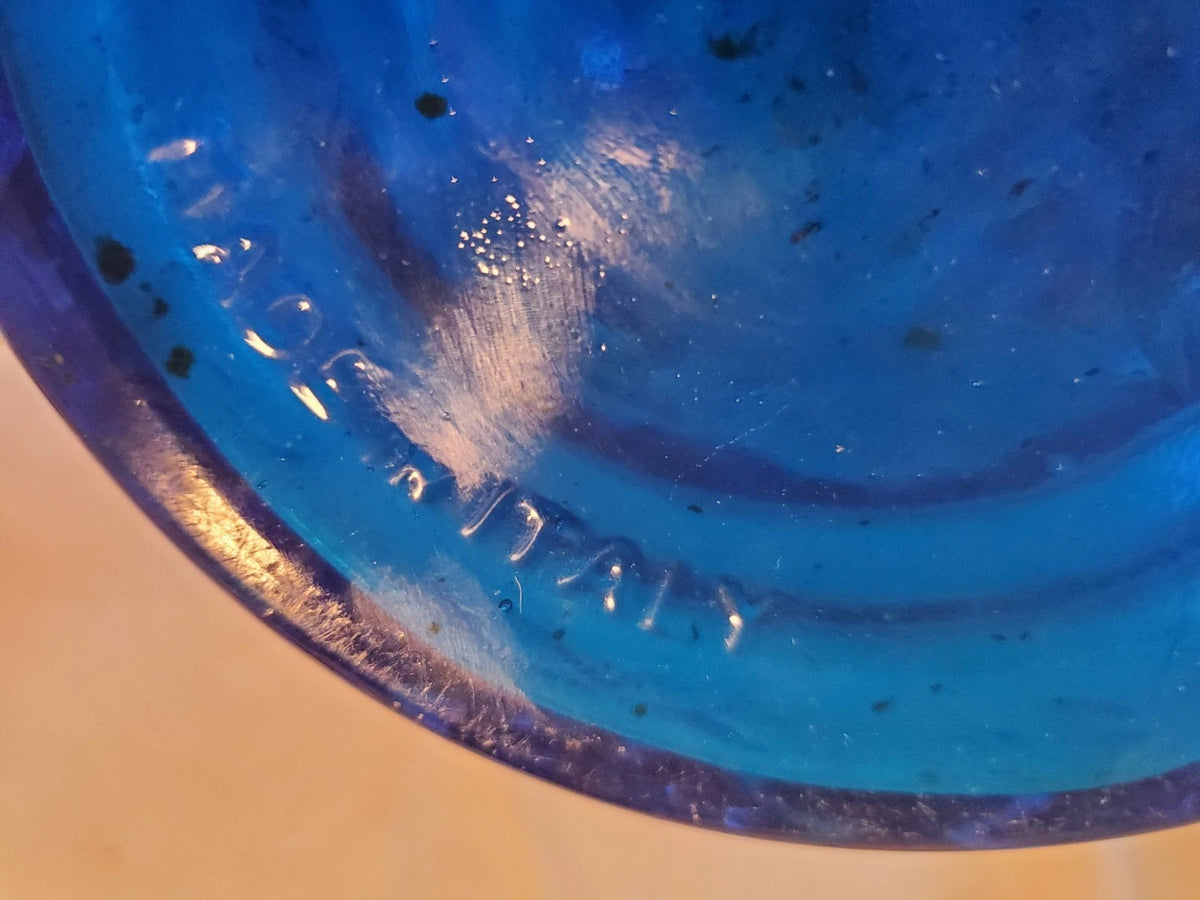 MCM Empoli Blue Glass Vase 15" Grapes Pears Pattern Made in Italy