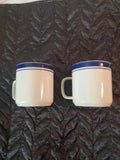 Set of 2 Vintage Gibson Housewares Flat Mug with D Handle Tan Blue Stripes