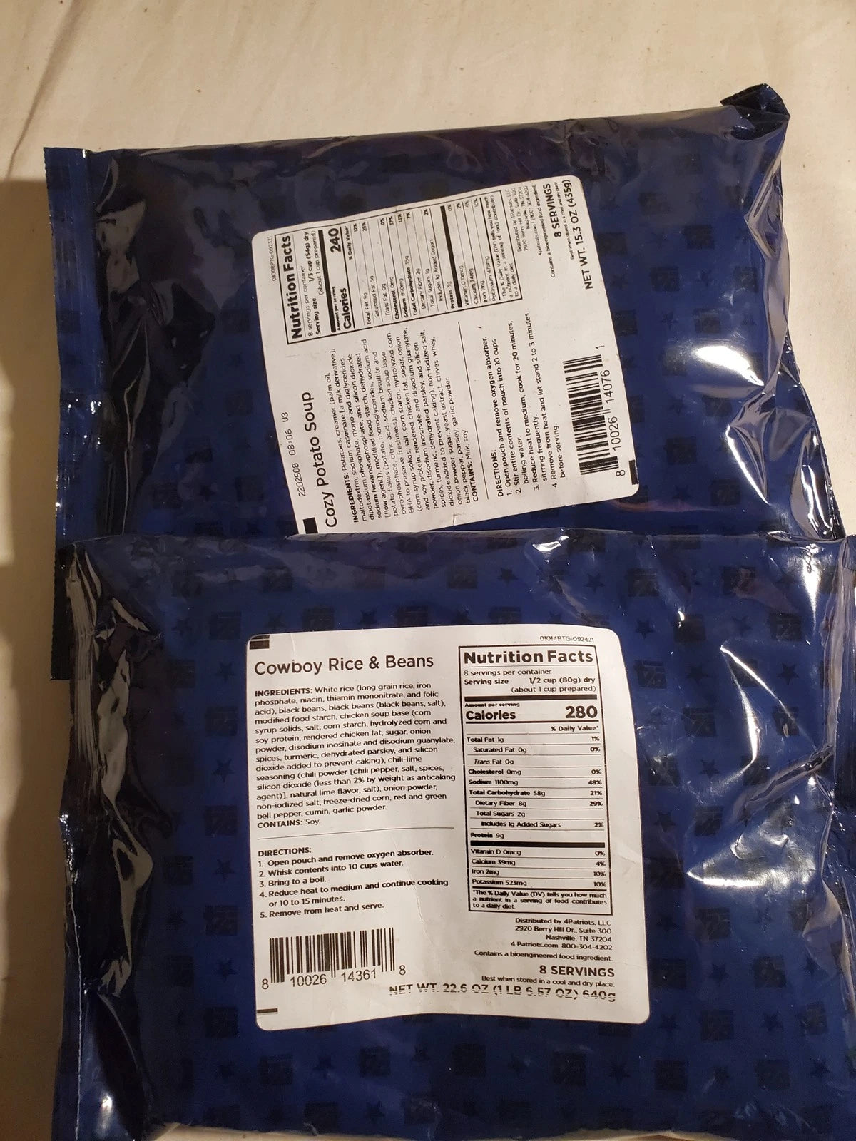 4Patriots Cowboy Rice &amp; Beans and Cozy Potato Soup - 8 servings each