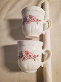 Arcopal France Vintage Floral Milk Glass Tea Cups Set of 2 Pink Blossom