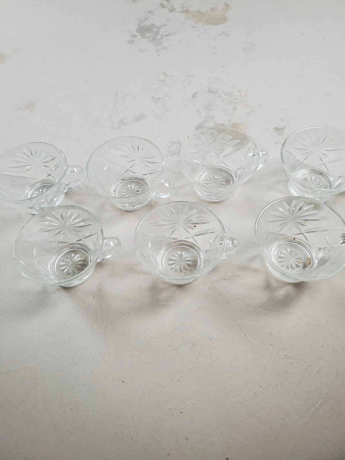 Anchor Hocking Set of 7 Eapc Star of David Glass Punch Cup Vintage