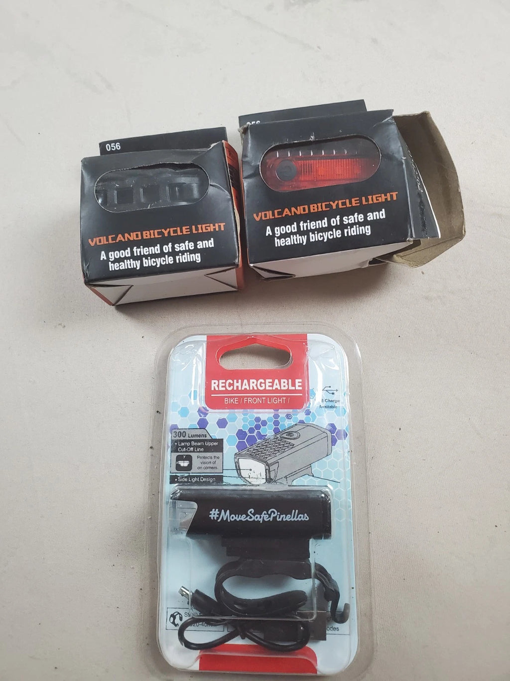 Pair of Volcano Eye USB Rechargeable Bike Red wheel/Tail Light + headlamp
